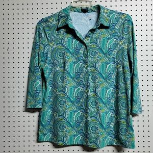 Talbots Womens Top 1x NWOT Aqua Paisley Prints Pullover